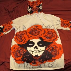 Dia de los Muertos Hoodie with Red Roses
